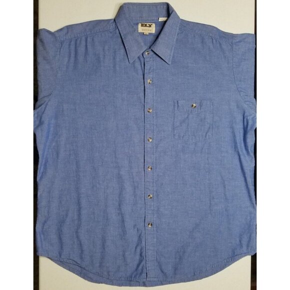 ELY Since 1878 Long Sleeve Button Up Solid Blue Oxford Western Shirt Men's XL - Picture 1 of 12